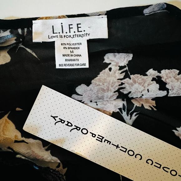 L.I.F.E Life Is For Eternity Black Floral Hi Low Mesh Kimono Size M Medium NWT - Picture 4 of 6